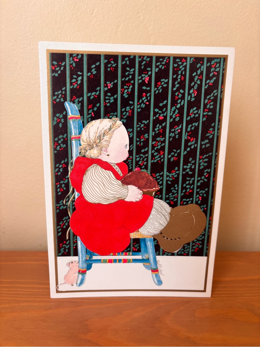 Vintage Illustration Card Little Girl in Red Dress 1980s Holiday Cards 20 cards